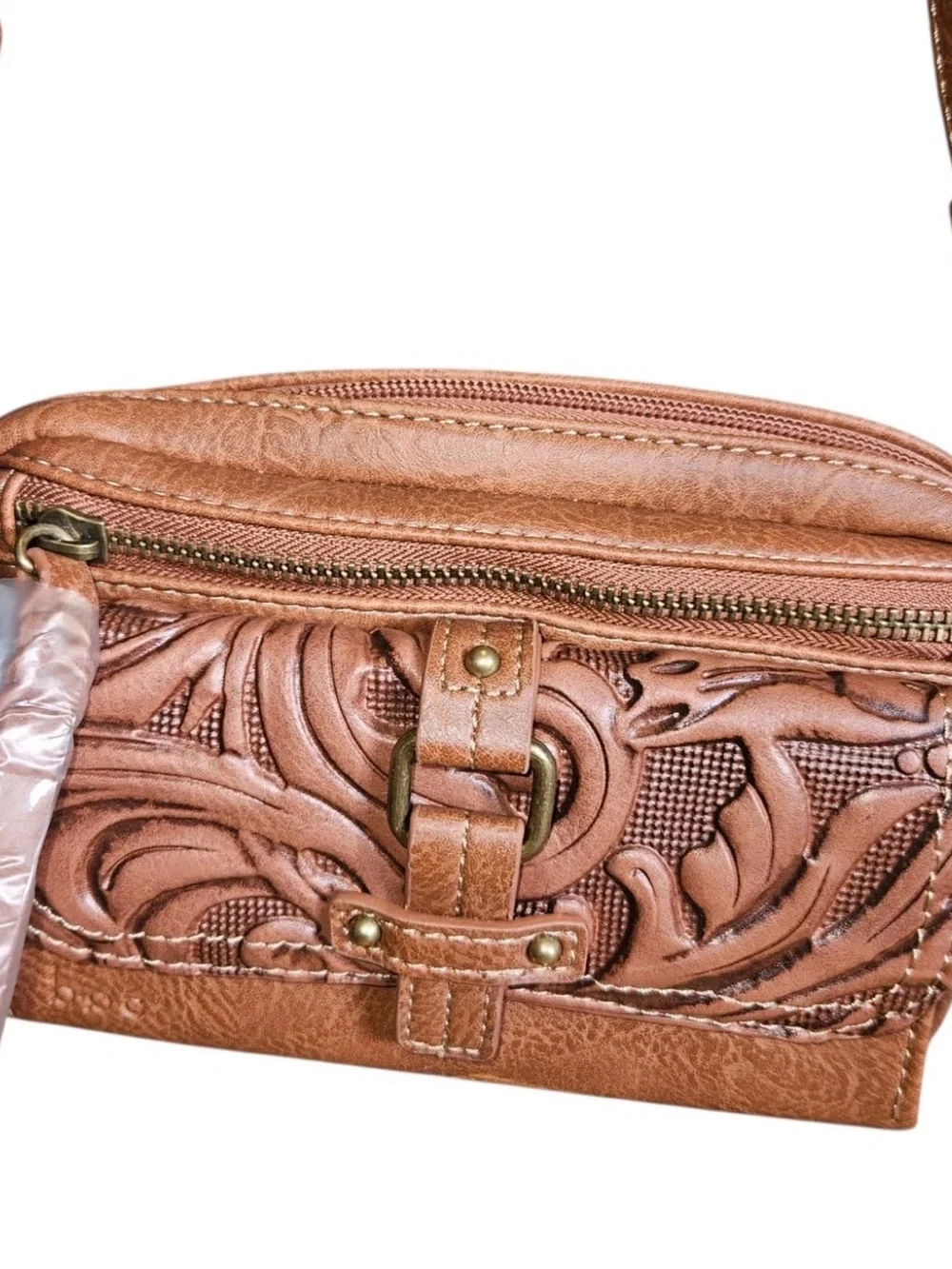 b.o.c. Embossed Tan Western Crossbody Bag